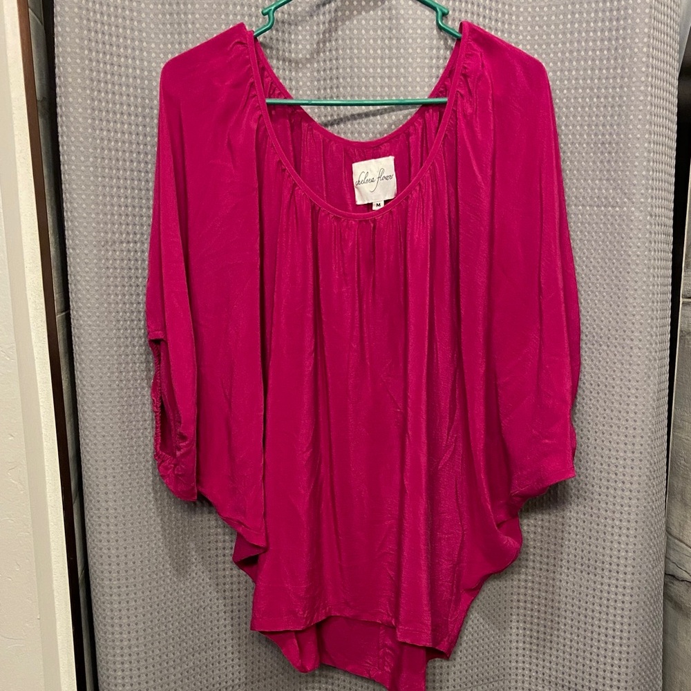 M Chelsea Flower Pink Silk Billowing Flowy Blouse Top